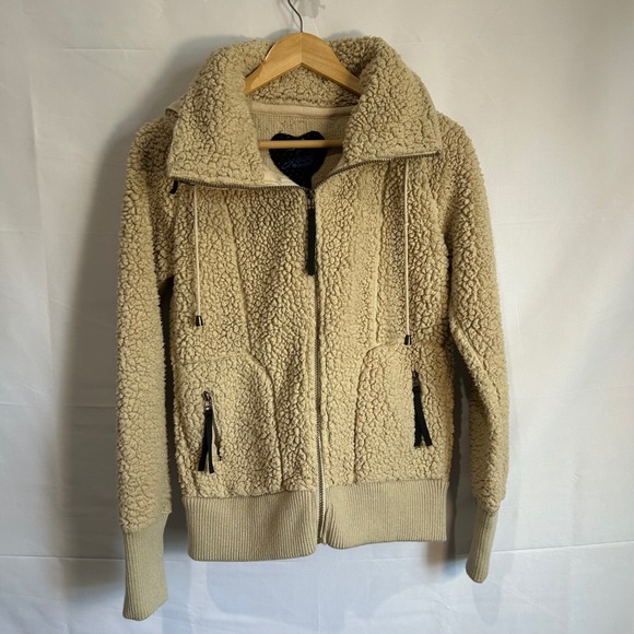 BB Dakota Jack Beige Teddy Bear Fleece Hooded Jacket Women's size M with hood - Picture 1 of 10